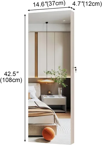 Vista 2 de Lvifur Armario de joyería con tira LED de 3 colores, regulación de color, armario de joyería montado en la paredpuerta con espejo de longitud