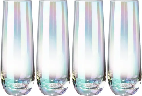 Vista 5 de MyGift Juego de 4 copas de champán modernas de 9 onzas, vino espumoso iridiscente, vino Prosecco transparente arcoíris, juego de mimosa de cóctel
