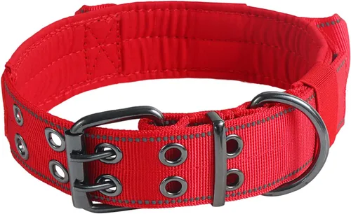 Vista 10 de Collar reflectante para perro táctico resistente con asa de control y hebilla de metal para entrenamiento de perros (M, negro)