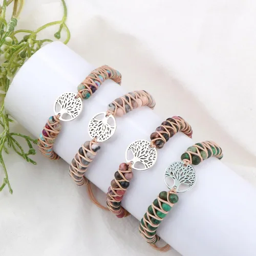 Vista 6 de Regalos para mujeres, pulseras para madre árbol de la vida, pulsera de cuentas para mamá, novio, madre, suegra, pulsera de piedra natural, pulseras