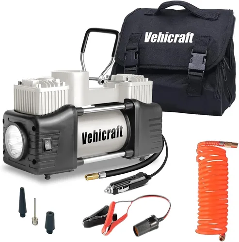 Vista 10 de Inflador de neumáticos de 12 V, bomba de aire de doble cilindro de 150 PSI para automóvil, SUV, RV Azul