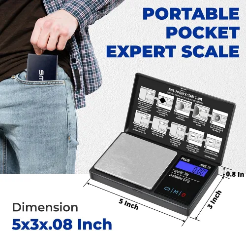 Vista 4 de AWS Series Báscula digital de bolsillo, AWS-70-BLK, Negro, 1