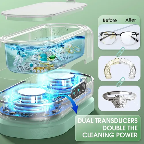 Vista 5 de Limpiador ultrasónico profesional de joyas con temporizador digital, máquina limpiadora ultrasónica de 50KHz con acero inoxidable 304 para joyas