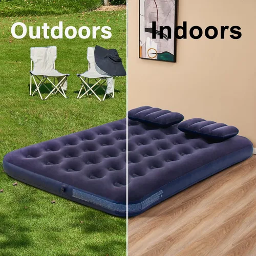 Vista 3 de Colchón inflable de tamaño matrimonial con bomba y almohadas, colchón inflable para camping y hogar