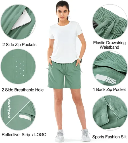 Vista 10 de NORTHYARD Pantalones cortos deportivos de senderismo para mujer, de secado rápido, ligeros, para gimnasio, entrenamiento, con 3 bolsillos