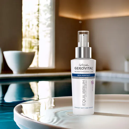 Vista 4 de Gerovital EQUILIBRIUM Perfect Anti-Aging Serum with Peptide 5% Tratamiento Intensivo para Piel Madura, Seca y Arrugada Producto Profesional, 3.4