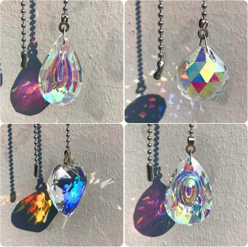 Vista 5 de Honoson - Cadena de tracción para ventilador de techo de cristal, diseño de gota de corazón Rainbow Prism Extension with Ball Connector, 22 Inch