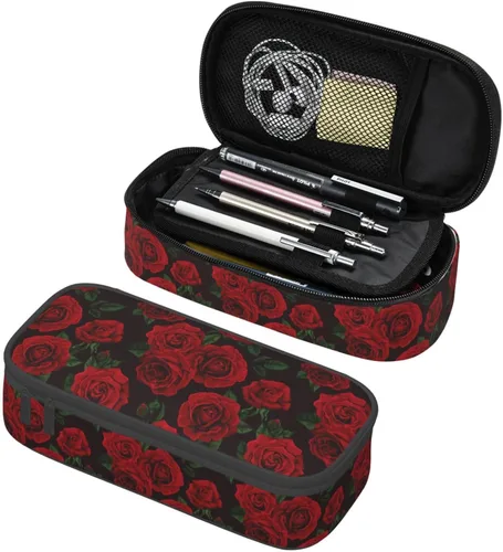 Vista 18 de Estuche para lápices con lunares rosados de fresa de gran capacidad, bolsa de papelería con cremallera, soporte portátil para bolígrafos