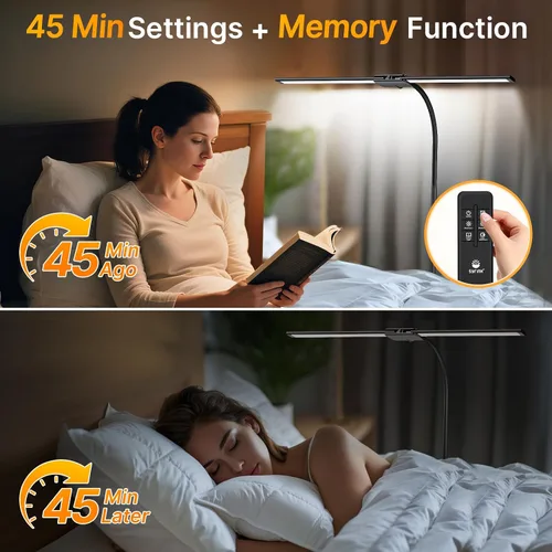 Vista 8 de Syrinx Lámpara de Pie LED, Lámparas de Pie de Doble Cabezal con Cuello de Ganso para Sala de Estar con Interruptor de Gestos y Control Remoto
