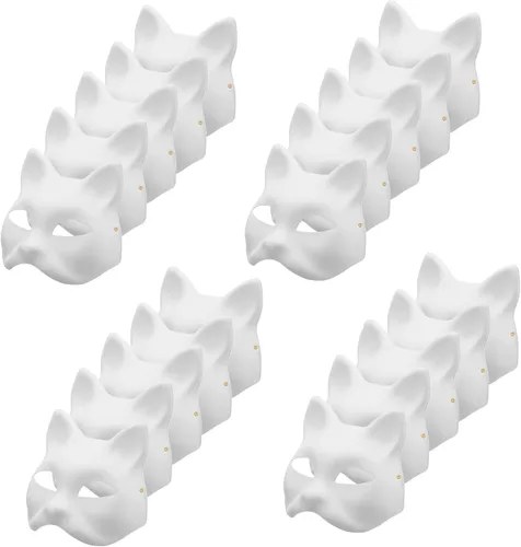 Vista 10 de MAELSTROM 10PCS Cat Masks Therian Mask White Blank Animal Mask Base Halloween Costume Masquerade for Holiday Party