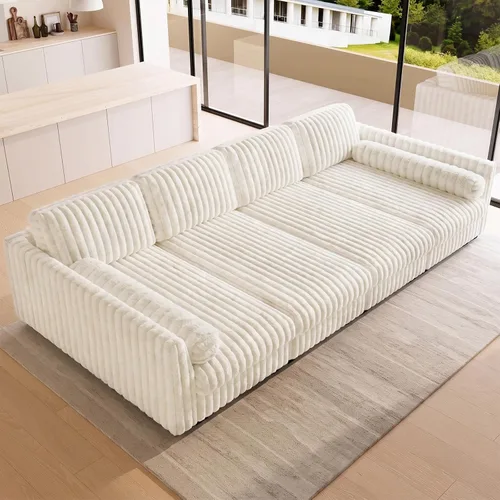 Vista 24 de Belffin Sofá cama seccional de pana de felpa con asiento ancho y profundo, modulares de nube seccionales para sala de estar. Sofá negro