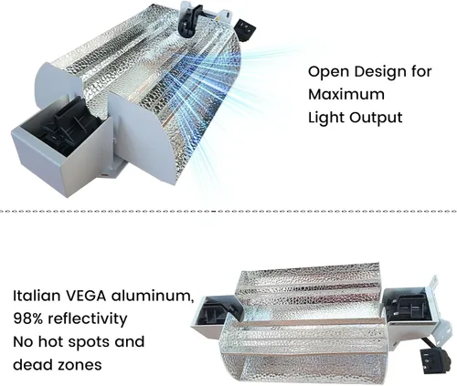 Vista 5 de Raylux - Kit de sistema de luz de crecimiento con puerto controlador, 1000 W DE doble extremo HID, reflector de estilo abierto con balasto digital