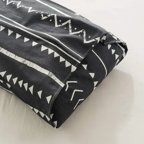 Vista 6 de SUSYBAO Juego de 2 fundas de almohada 100% algodón, tamaño Queen, diseño geométrico azteca negro, cierre de sobre, funda de almohada para decoración