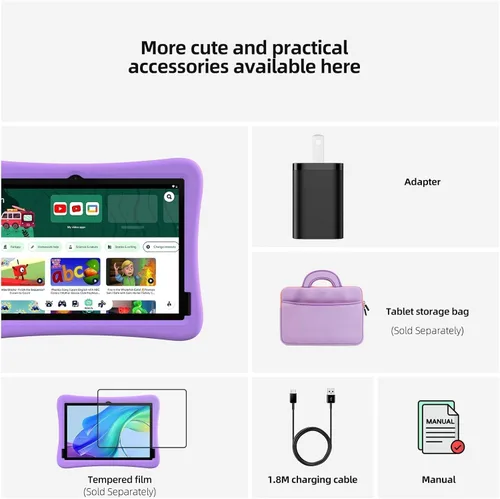 Vista 9 de plimpton Tablet infantil mejorada 2026, tableta Android 15 de 10 pulgadas para niños con funda incluida, Octa-Core, Google Kids Space, control
