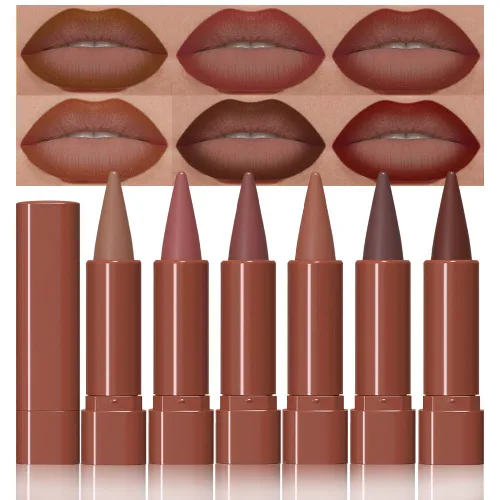 Vista 48 de evpct Combo de delineador de labios metálico rosa brillante y lápiz labial, lápiz labial con punta de cono para mujer, de larga duración
