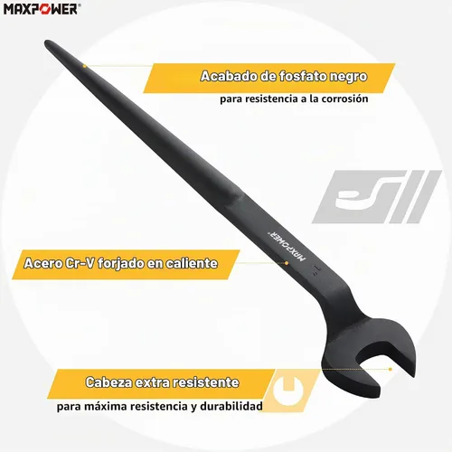 Vista 5 de Llave inglesa MAXPOWER, apertura nominal de 1 pulgada Llave de hierro desplazada de 60° ideal para montaje de acero, aplicaciones de construcción