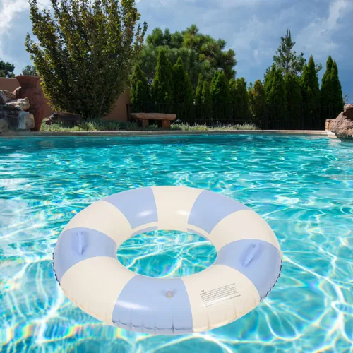 Vista 4 de Garneck Anillo de natación inflable de 32.3 pulgadas, diseño retro a rayas, flotante, flotadores de piscina con asas, anillos de PVC para adultos