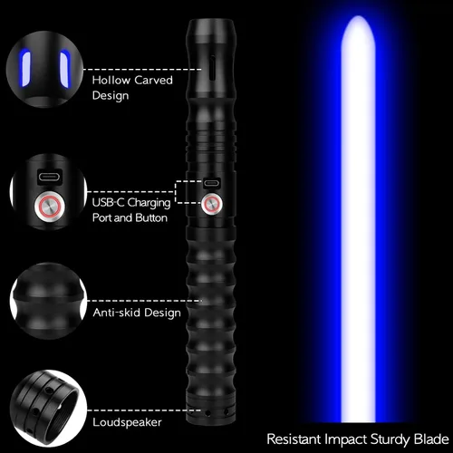 Vista 2 de Sables de luz para duelo con balanceo suave con APP – Sables de luz RGB cambiables de 16 colores, empuñadura de metal con control de movimiento