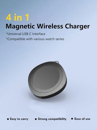 Vista 2 de Adaptador de cargador USB C para Samsung Galaxy Watch, cargador portátil rápido de 5 W para Apple Watch, base de carga de viaje ultra compacta