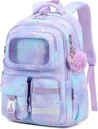 Vista 8 de AO ALI VICTORY - Mochila para niñas con lonchera, mochilas escolares para niños y niñas de escuela primaria y secundaria, lindo juego de mochilas