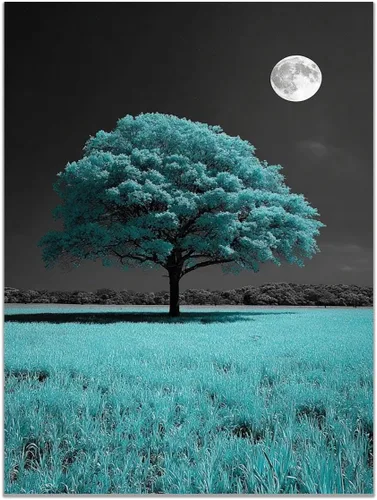 Vista 34 de VOCBAN Abstract Tree Landscape Painting On Canvas Poster Wall Artworks Pictures Living Room and Bedroom Picture Prints for Walls(blue blue 109
