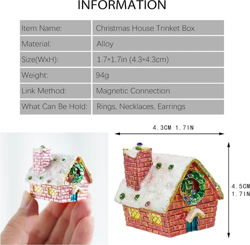 Vista 3 de YU FENG Estatuilla de la casa de Navidad cajas de baratijas con bisagras de diamantes de imitación esmaltados joyería anillo adorno caja