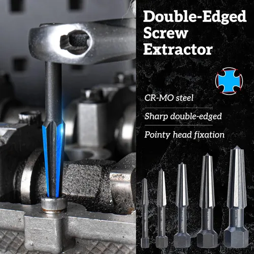 Vista 2 de Kit extractor de pernos, 10 piezas extractor de tornillo y broca izquierda Brocas de acero HSS M2, broca inversa y extractor de pernos, elimina