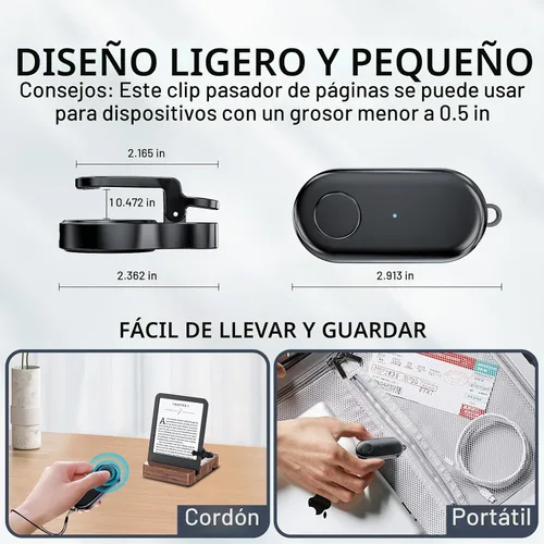 Vista 4 de Volteador de página con control remoto para Kindle Paperwhite, Oasis, Kobo eReaders, accesorios de volteador de página para Kindle, compatible