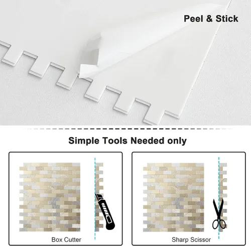 Vista 7 de BeNice Azulejos de metal para salpicaduras de cocina, despegar y pegar, azulejos de pared de baño, color beige (10 hojas)