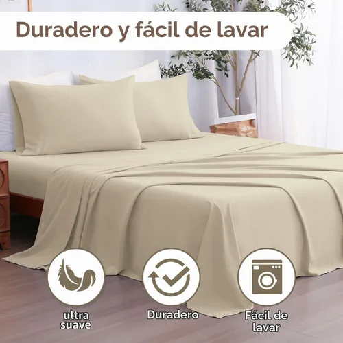 Vista 4 de LONAVA Juego de sábanas individuales de 3 piezas, sábanas de microfibra beige ultra suaves y transpirables, 1600 hilos de hotel de lujo Oeko-Tex