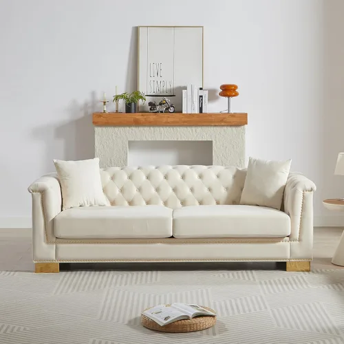 Vista 18 de Harper & Bright Designs Sofá Chesterfield de terciopelo de 62 pulgadas de dos plazas, moderno y clásico con brazo enrollado con botones y decoración