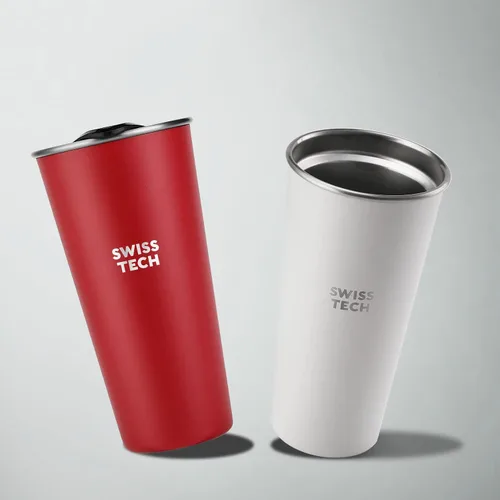 Vista 5 de Swiss+Tech Vasos de acero inoxidable de 16 onzas, paquete de 2 vasos de doble pared, vaso aislado con tapa, vasos duraderos (rojo y blanco)
