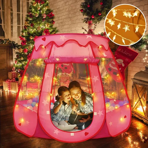 Vista 2 de TooyBing Tienda de campaña desplegable de princesa con luz de estrella, juguetes para niñas de 1, 2, 3 años, regalo de cumpleaños, pozo de pelotas