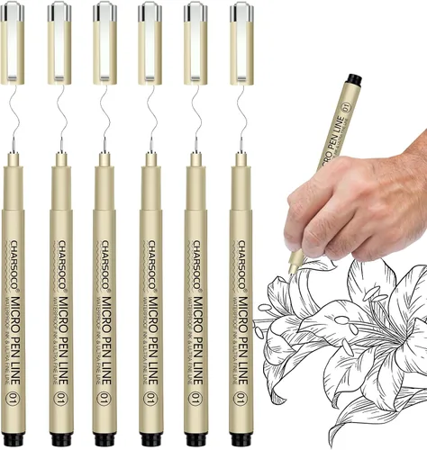 Vista 21 de XS Micro Pen, paquete de 6 bolígrafos negros de punta fina con tinta de archivo impermeable, bolígrafos de tinta fina de 0.039-0.079 in