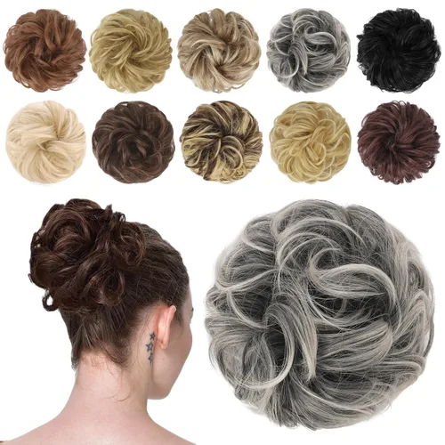 Vista 25 de FESHFEN Pieza de Cabello de Moño Desordenado - Extensiones de Coleteros de Moño de Cabello Ondulado Rizado Elástico Postizos Sintéticos para Mujeres