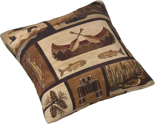 Vista 2 de Juego de 2 fundas de almohada cuadradas de 18 x 18 pulgadas, estilo retro, natural, cabaña, cisne, pez, pato, decoración para el hogar, sofá, fundas