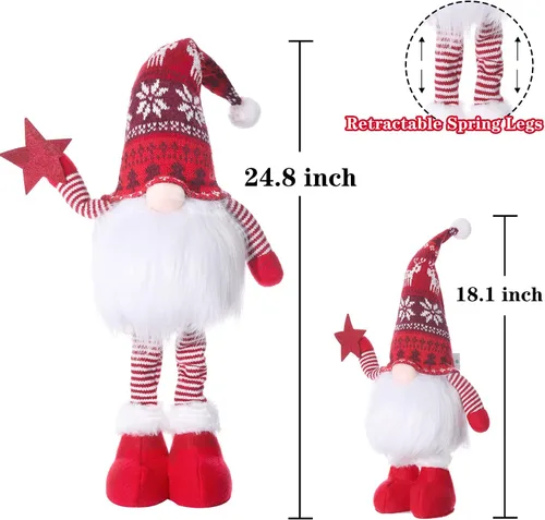 Vista 4 de 2 gnomos de Navidad iluminados de gran tamaño de 24.8 pulgadas con patas de resorte retráctiles