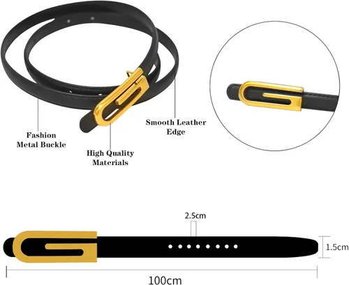 Vista 283 de Cinturón de cuero clásico con hebilla de metal para mujer con vestido de jeans