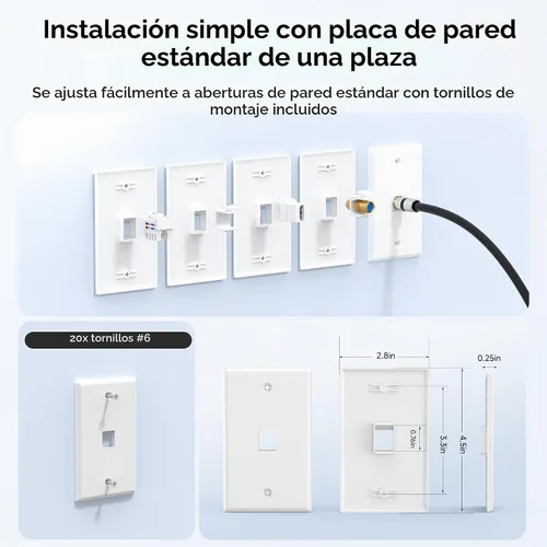 Vista 4 de Cable Matters - Paquete de 10 placas de pared Keystone de perfil bajo de 1 puerto