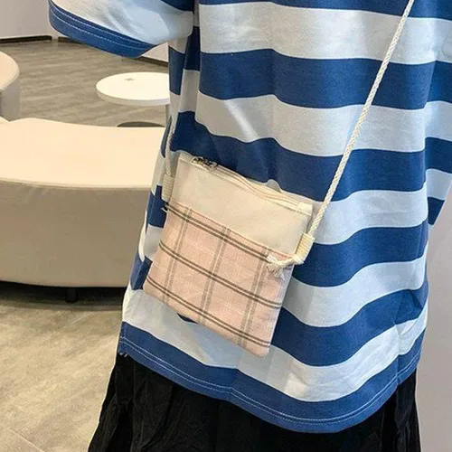 Vista 6 de Juego de 5 mochilas escolares de lona kawaii con colgante de pera, lindos alfileres, bolsa para lápices, a cuadros, estética, Rosa, Mediana, Classic