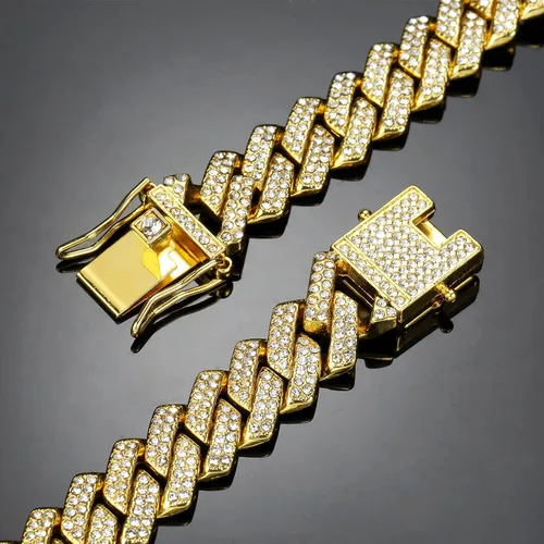 Vista 6 de Saintda Cadena de eslabones cubanos para hombres y mujeres, collar cubano de Miami, cadena de diamantes brillantes, joyería de hip hop con caja