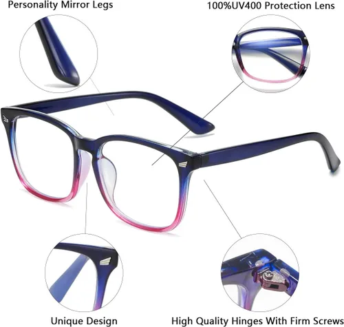 Vista 2 de Gafas de lente transparente unisex con estilo cuadrado sin receta
