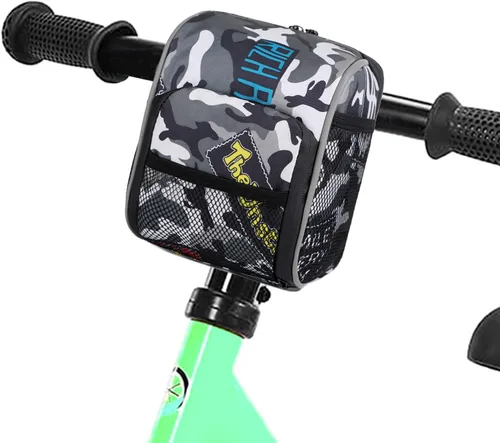 Vista 3 de Cesta de bicicleta para niños, accesorio de decoración de bicicleta delantera de camuflaje para adultos y niños, organizador de bolsa de manillar
