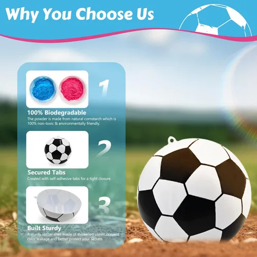 Vista 4 de FIEKEICC Kit de polvo de pelota de fútbol para revelación de género, 1 azul y 1 rosa, ideas locas para revelar el género, kit de pelotas de fútbol