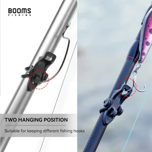 Vista 5 de Booms Fishing Gancho para caña de pescar, soporte para cebo de pesca HK1S con anillos de goma de 2 tamaños, 10 juegos o 20 opciones