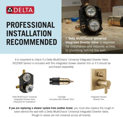 Vista 2 de DELTA FAUCET T27T967-CZ Angular Modern TempAssure Serie 17T Válvula de ducha integrada de 6 ajustes con desviador, bronce champán