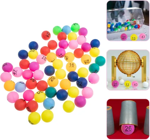 Vista 8 de Juego de bingo, bolas de juego de bingo, 60 unidades, bolas de rifa de 1 a 60 numeradas, multicolor, repuesto de plástico para accesorios de juego