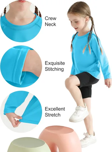 Vista 4 de Poroka Paquete de 2 camisetas de natación de manga larga UPF 50+ para niñas y niños pequeños, camiseta deportiva ligera para deportes al aire libre