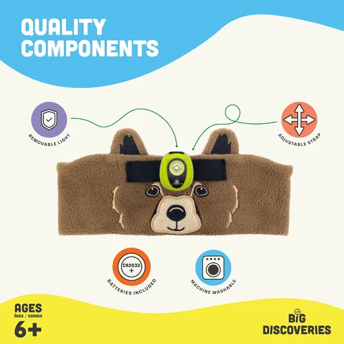 Vista 5 de Big Discoveries WildLight - Diadema de forro polar con lámpara LED brillante para niños Faro de juguete divertido para niños, niñas o adultos