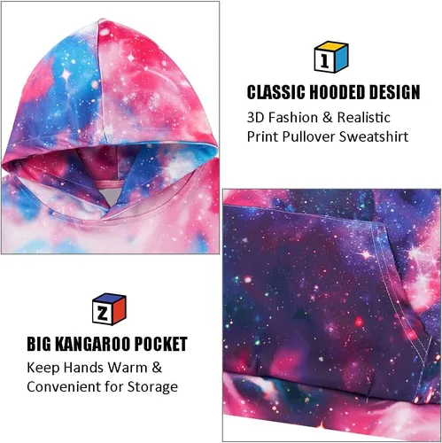 Vista 2 de uideazone - Sudadera con capucha y diseño gráfico tridimensional con bolsillo, para niñas de 4 a 14 años.